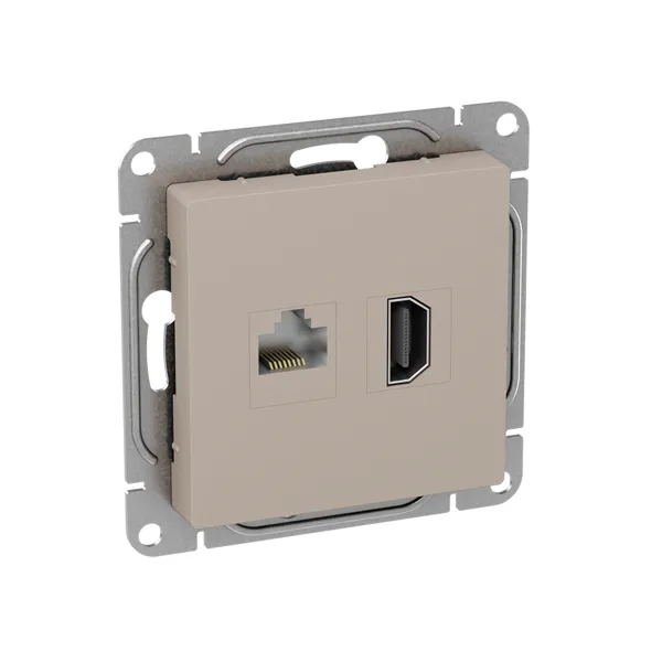 Механизм розетки HDMI+RJ45 (cat5), кремовый Эпика EKF