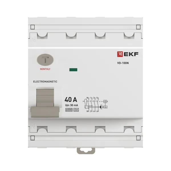 Выключатель дифференциального тока ВД-100N 4P 40А 30мА тип A эл-мех 6кА PROXIMA EKF