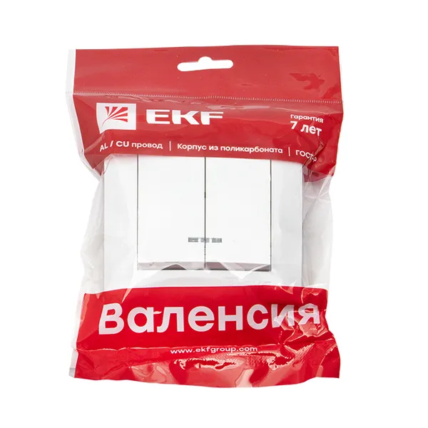 Валенсия выключатель 2-кл. 10А белый с индикатором EKF PROxima