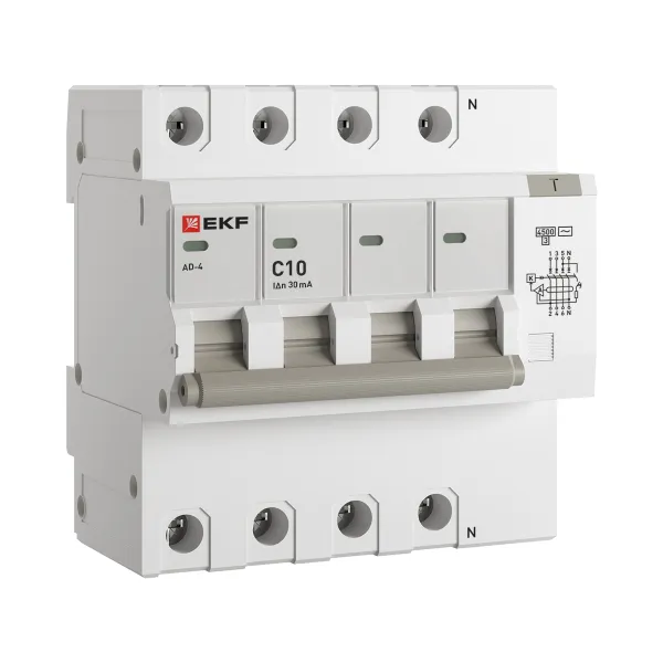 Дифференциальный автомат АД-4 10А/ 30мА (хар. C, AC, электронный) 4,5кА EKF PROxima