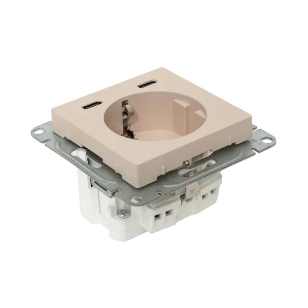 Механизм розетки с USB-C - 2шт, 16А, с заземлением, со шторками, кремовый Эпика EKF