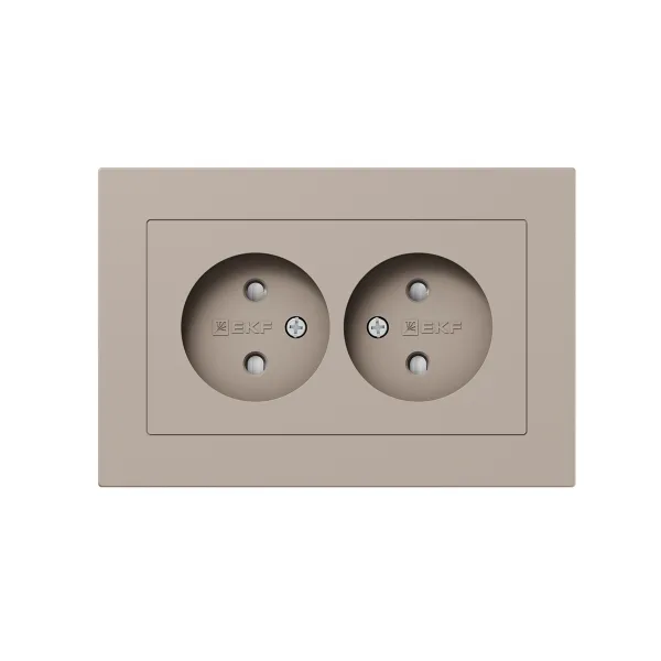 Механизм розетки двойной, 16А, без заземления, со шторками, с рамкой, кремовый Эпика EKF