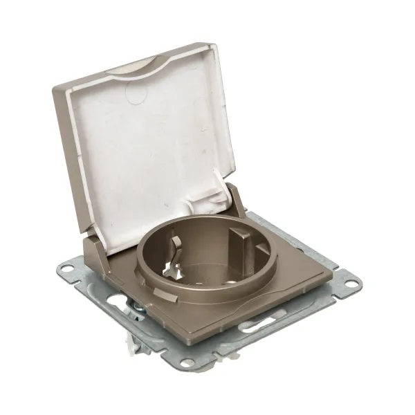 Механизм розетки, 16А, IP44, с заземлением, со шторками, c крышкой, шампань Эпика EKF