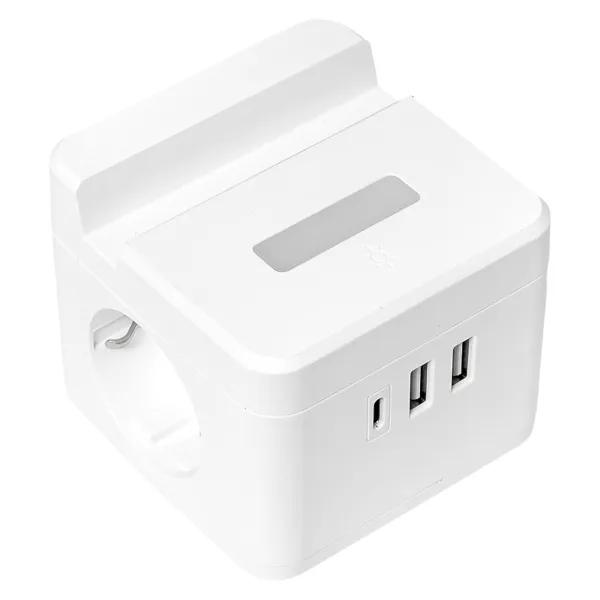 Удлинитель "Куб" 2 гнезда 1USB + 2Type C с быстрой зарядкой, подставкой под телефон и ночником 1,3 метра 1мм2