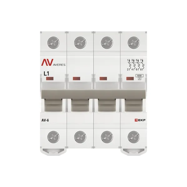 Выключатель автоматический AV-6 4P 1A (L) 6kA EKF AVERES