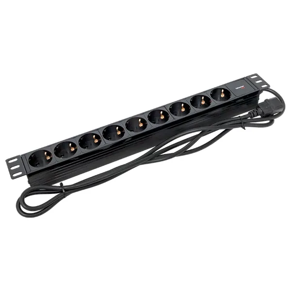Блок розеток PDU TERACOM PRO 19" 1U 10А/250В 9 розеток Schuko шнур питания длиной 2 метра сечение 3x1,5 мм2 вилка C14 корпус пластик черный