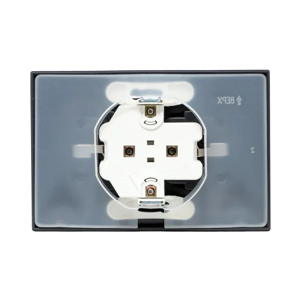 Механизм розетки двойной, 16А, IP44, с заземлением, со шторками, с рамкой, с крышками, графит Эпика EKF