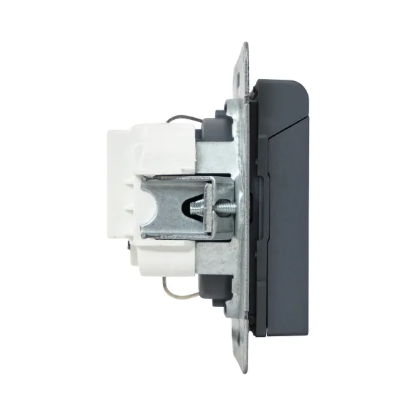 Механизм розетки, 16А, IP44, с заземлением, со шторками, c крышкой, графит Эпика EKF