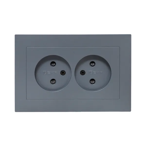 Механизм розетки двойной, 16А, без заземления, со шторками, с рамкой, графит Эпика EKF