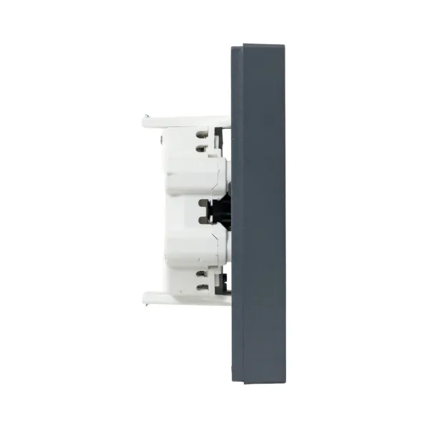 Механизм розетки двойной, 16А, без заземления, без шторок, с рамкой, графит Эпика EKF