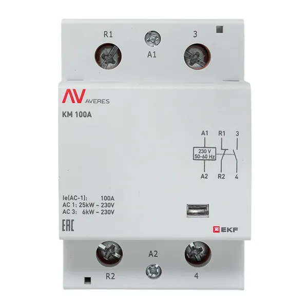 Контактор модульный КМ 100А 1NC+1NO 230VAC (3 мод.) AVERES EKF
