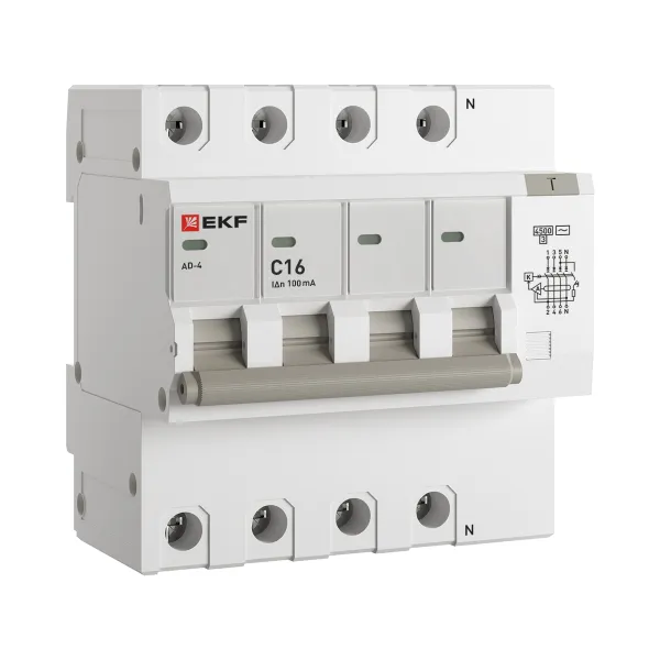 Дифференциальный автомат АД-4 16А/100мА (хар. C, AC, электронный) 4,5кА EKF PROxima