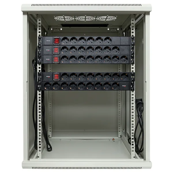 Шкаф настенный 19" TERACOM PRO 15U 600х600 мм дверь стеклянная с замком-ручкой серый