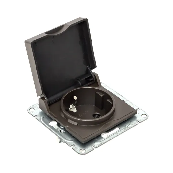 Механизм розетки, 16А, IP44, с заземлением, со шторками, c крышкой, мокко Эпика EKF