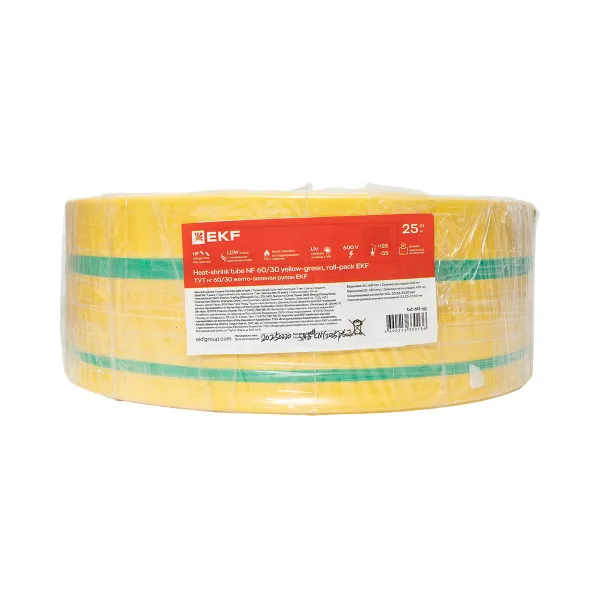 Термоусаживаемая трубка ТУТ нг 60/30 жел-зел рулон EKF PROxima