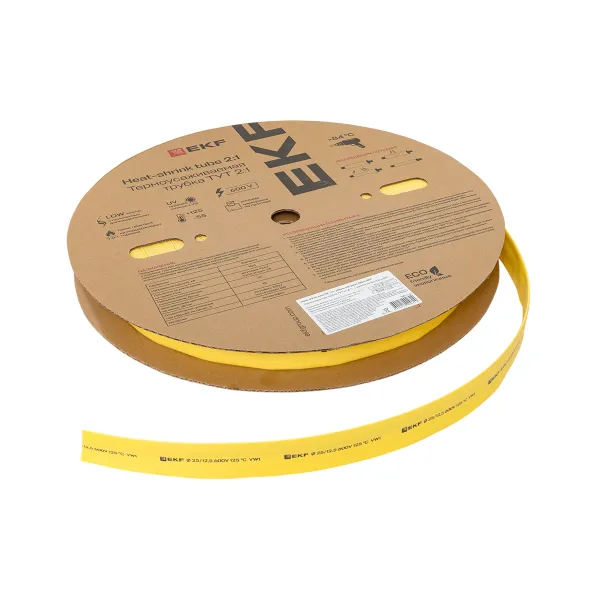Термоусаживаемая трубка ТУТ нг 25/12,5 желтая рулон EKF PROxima