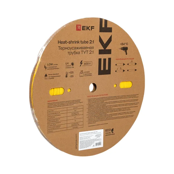 Термоусаживаемая трубка ТУТ нг 2/1 желтая рулон EKF PROxima