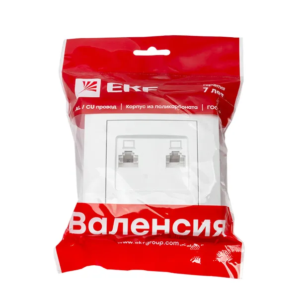 Валенсия розетка компьютерная RJ-45 2-местная белая EKF PROxima