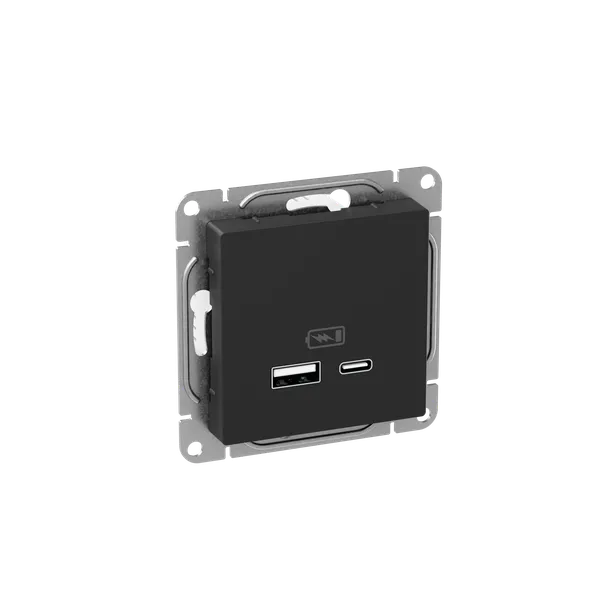 Механизм розетки USB-A+С, чёрный Эпика EKF