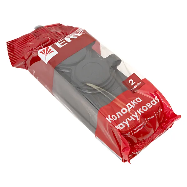 Роз. (колодка) двухмест. с защит. крышками каучуковая 230В 2P+PE 16A IP44 EKF PRO