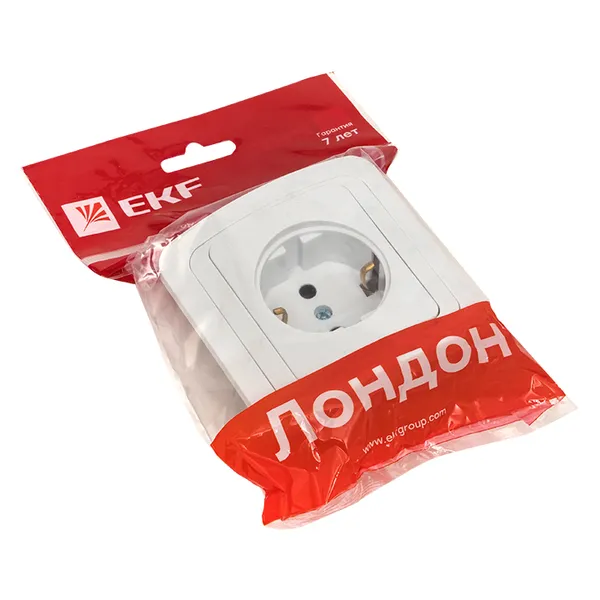 Лондон Розетка 1-местная с заземлением 16А керамика белая EKF PROxima