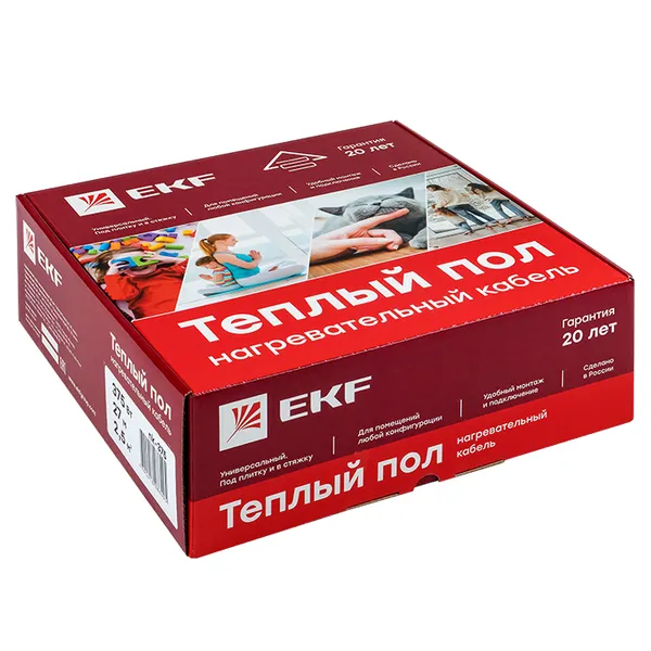 Теплый пол (нагревательный кабель) 225Вт 16 м 1,5 м2 EKF