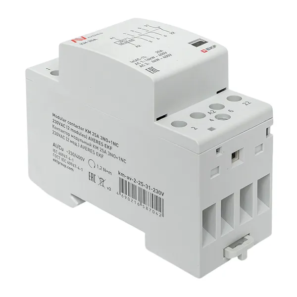 Контактор модульный КМ 25А 3NO+1NC 230VAC (2 мод.) AVERES EKF