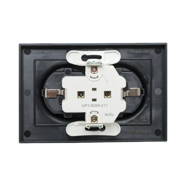 Механизм розетки двойной, 16А, с заземлением, со шторками, с рамкой, графит Эпика EKF