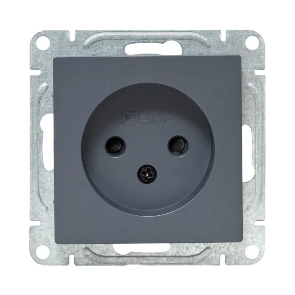 Механизм розетки, 16А, без заземления, со шторками, графит Эпика EKF