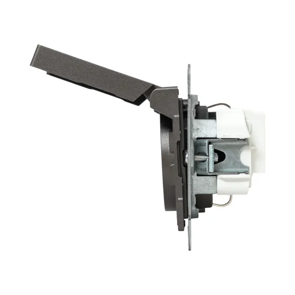 Механизм розетки, 16А, IP44, с заземлением, со шторками, c крышкой, мокко Эпика EKF