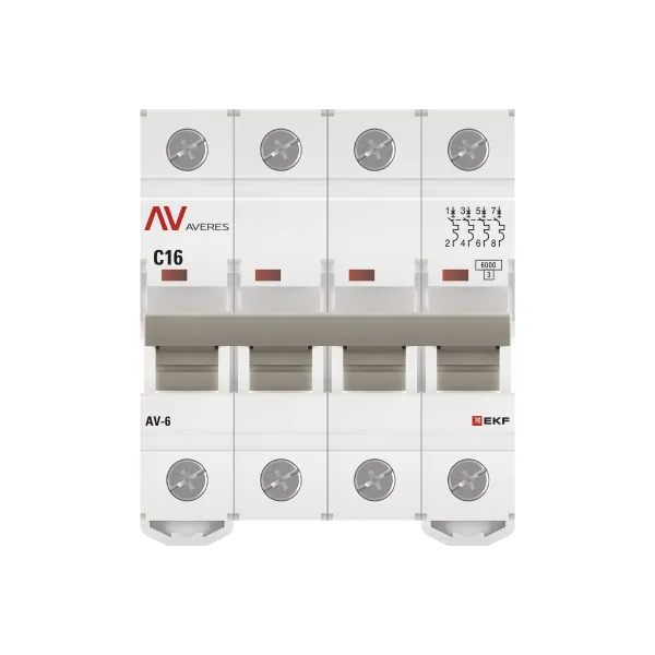 Выключатель автоматический AV-6 4P 16A (C) 6kA EKF AVERES