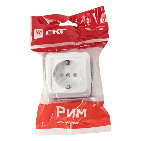 Рим Розетка 1-местная 16А с заземлением белая с защ. штор. EKF