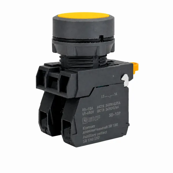 Кнопка SB-21 плоская без фиксации 1NO желтая IP65 EKF