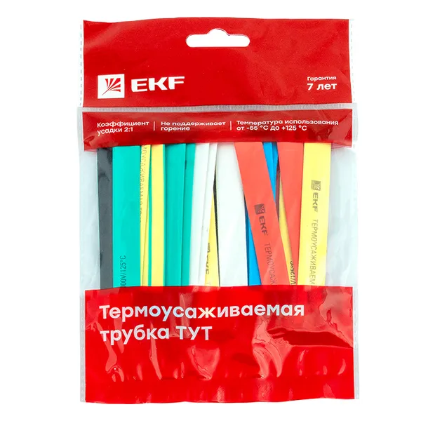 Термоусаживаемая трубка ТУТ нг 10/5 набор:7 цветов по 3шт. 100мм. EKF PROxima