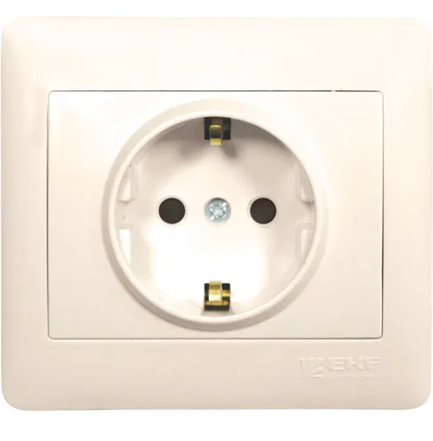 София Розетка 1-местная с заземлением, 16А, бежевая EKF Simple