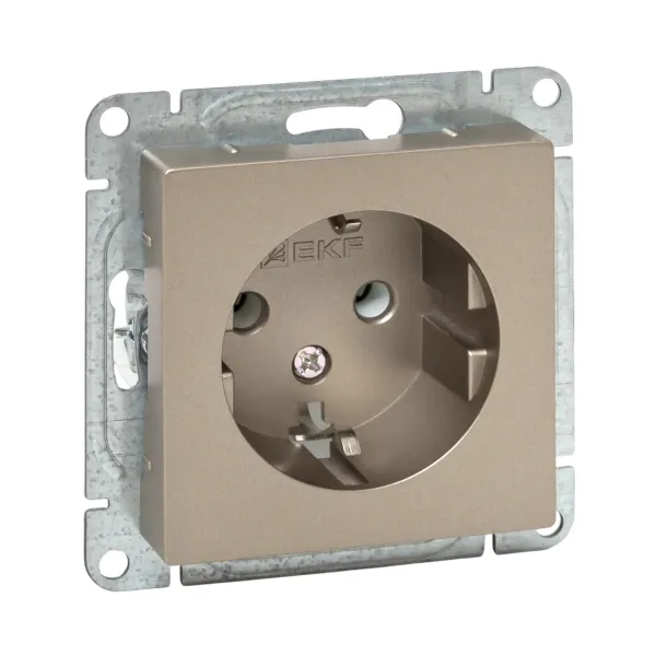 Механизм розетки, 16А, с заземлением, без шторок, шампань Эпика EKF