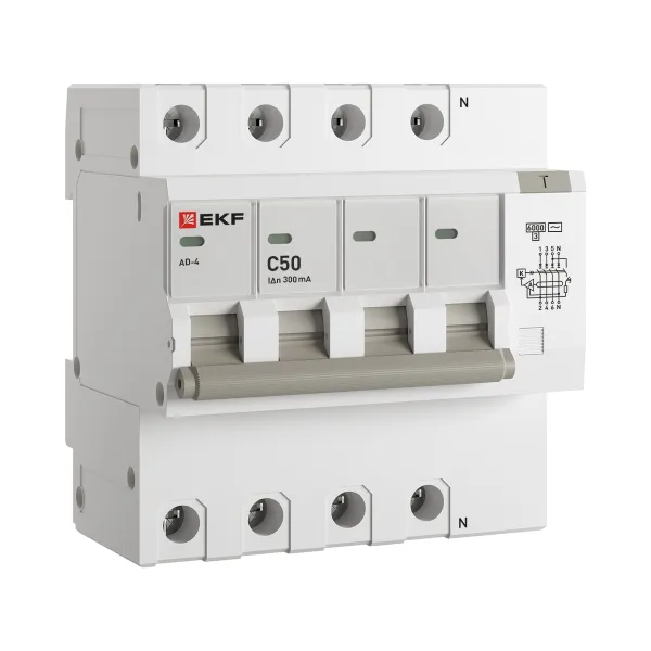 Дифференциальный автомат АД-4 50А/300мА (хар. C, AC, электронный) 6кА EKF PROxima