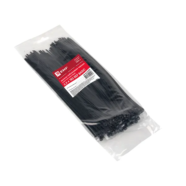Хомут нейлоновый черный (2,5x180) (100шт.) EKF Basic