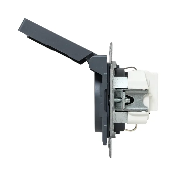 Механизм розетки, 16А, IP44, с заземлением, со шторками, c крышкой, графит Эпика EKF