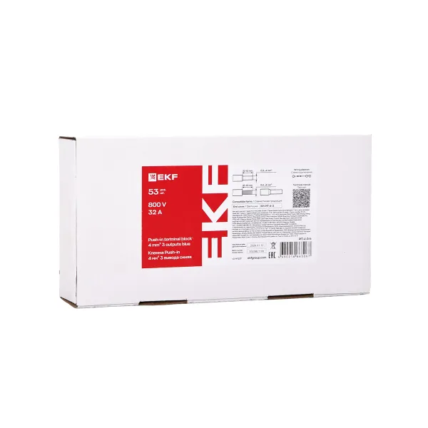 Клемма Push-in 4 мм2 3 вывода синяя EKF
