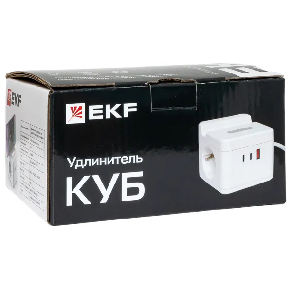 Удлинитель "Куб" 2 гнезда 1USB + 2Type C с быстрой зарядкой, подставкой под телефон и ночником 1,3 метра 1мм2