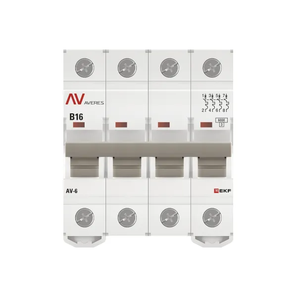 Выключатель автоматический AV-6 4P 16A (B) 6kA EKF AVERES
