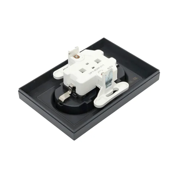 Механизм розетки двойной, 16А, с заземлением, со шторками, с рамкой, графит Эпика EKF