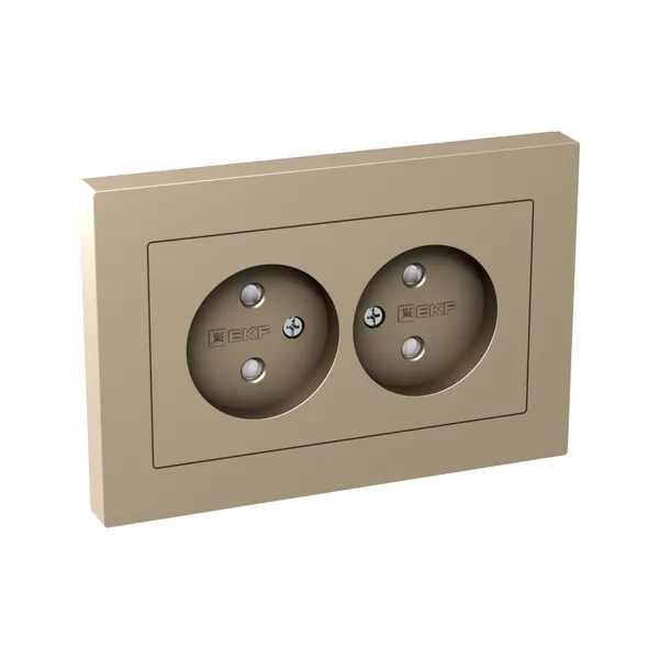 Механизм розетки двойной, 16А, без заземления, со шторками, с рамкой, шампань Эпика EKF
