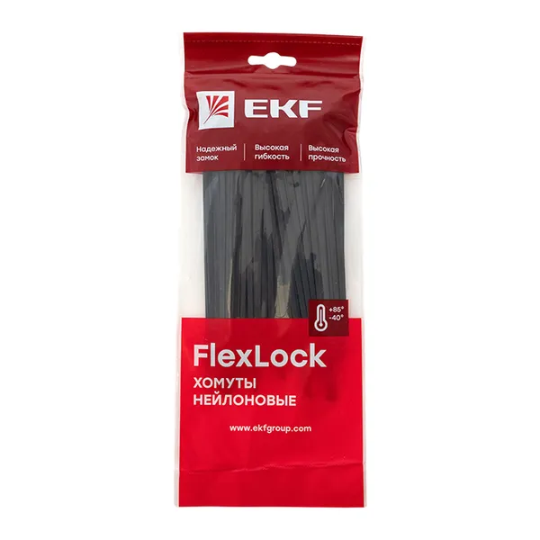 Хомут P6.6 стандартный (ч), 3.6x150 (100шт) FlexLock EKF