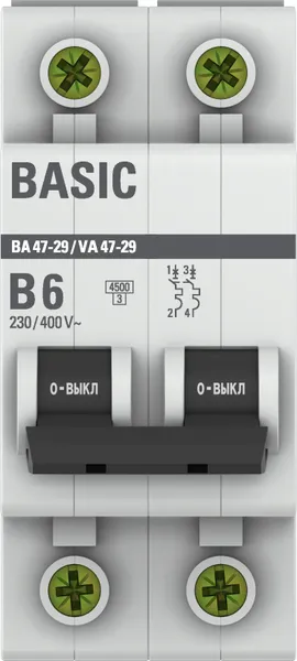 Автоматический выключатель 2P 6А (B) 4,5кА ВА 47-29 Basic