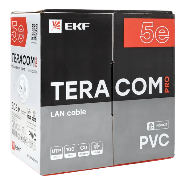 Кабель витая пара TERACOM PRO Cat.5E U/UTP 4 пары solid 24AWG оболочка PVC цвет серый (упак. 305м)