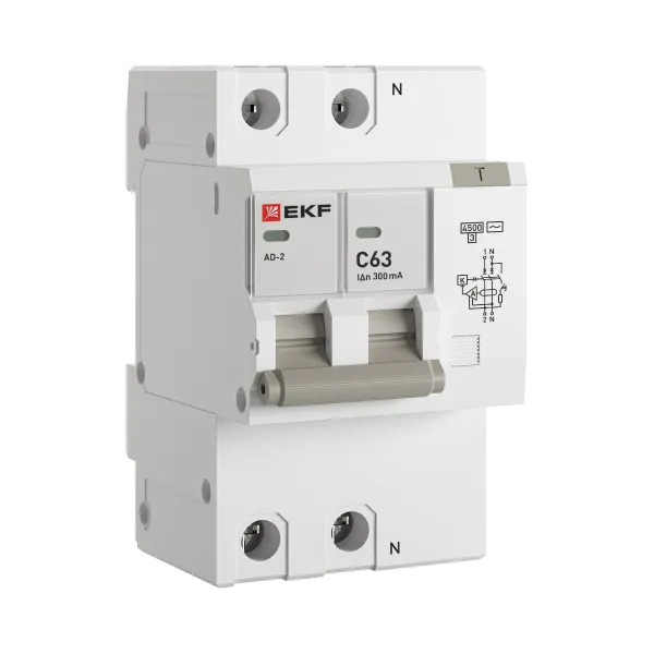 Дифференциальный автомат АД-2 63А/300мА (хар. C, AC, электронный) 4,5кА EKF PROxima