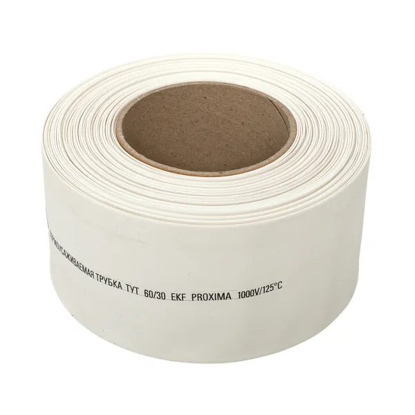 Термоусаживаемая трубка ТУТ нг 60/30 белая рулон EKF PROxima