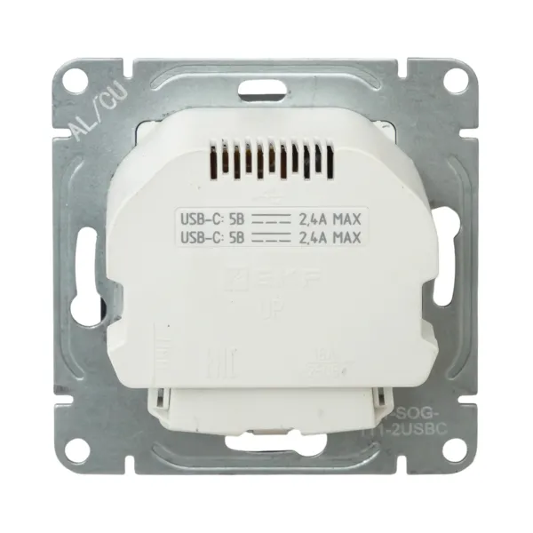 Механизм розетки с USB-C - 2шт, 16А, с заземлением, со шторками, графит Эпика EKF